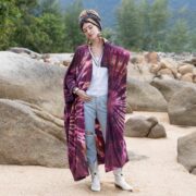 Hand-Dyed Tie-Dye Kimono Robe: Sunlit Berry Boho Cotton Duster - Aurora