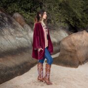 Merlot Velvet Kimono Jacket: Boho Short Coat, Plus Size Winter Outfit - Mei - Image 2