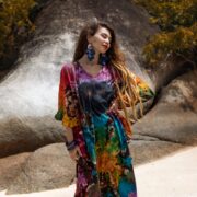 Plus Size Tie-Dye Kaftan Dress: Hand-Dyed Black Heart Festival Beachwear - Mystic - Image 4