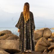 Plus Size Velvet Kimono Duster: Moonlit Pine Boho Robe with Pockets - Harper Jade - Image 3