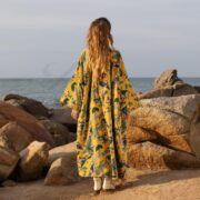 Plus Size Velvet Kimono Duster: Handmade Boho Canary Garden Coat - Mai - Image 3