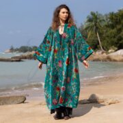 Plus Size Velvet Kimono Robe: Botanic Dreams Boho Duster with Pockets - Mai
