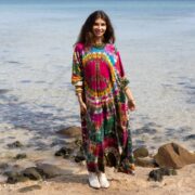 Plus Size Tie-Dye Maxi Dress: Ruby Glow Peace Sign, Boho Beachwear - Euphoria
