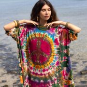 Plus Size Tie-Dye Maxi Dress: Ruby Glow Peace Sign, Boho Beachwear - Euphoria - Image 4