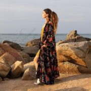 Plus Size Velvet Kimono Duster: Garnet Bloom Boho Robe - Harper Jade - Image 2