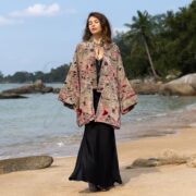 Meadowfire Velvet Kimono Jacket: Boho Botanical Robe - Mei