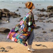Boho Plus Size Patchwork Kimono Duster: Raw Cotton Mosaic Tie-Dye - Veda - Image 6