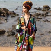 Boho Plus Size Patchwork Kimono Duster: Raw Cotton Mosaic Tie-Dye - Veda - Image 4