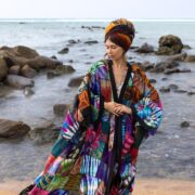 Boho Plus Size Patchwork Kimono Duster: Raw Cotton Mosaic Tie-Dye - Veda - Image 4