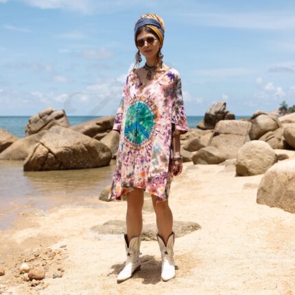 Plus Size Tie Dye Tunic Top: Bohemian Elysian Peace Festival Shirt - Ninive