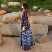 Plus Size Handwoven Cotton Kimono Robe: Mystic Wave Boho Duster - Imperial - Image 2