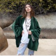 Plus Size Velvet Kimono Jacket: Evergreen Boho Cotton Coat - Mei - Image 4