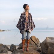Plus Size Velvet Kimono Jacket: Dusky Flora Boho Fashion - Mei