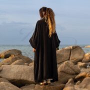 Plus Size Velvet Kimono Duster: Raven Black Boho Robe - Harper Jade - Image 3