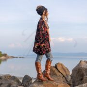 Plus Size Cotton Velvet Kimono Jacket: Floral Boho Coat - Mei - Image 2