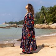 Plus Size Velvet Kimono Duster: Venetian Sapphire Floral Boho Coat - Harper Jade - Image 2