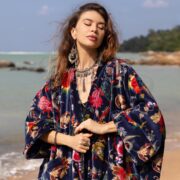 Plus Size Velvet Kimono Duster: Venetian Sapphire Floral Boho Coat - Harper Jade - Image 4