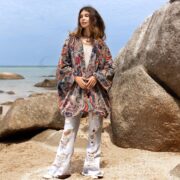 Elysian Petals Velvet Kimono Jacket: Boho Chic Cotton Velvet Coat - Mei