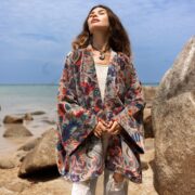 Elysian Petals Velvet Kimono Jacket: Boho Chic Cotton Velvet Coat - Mei - Image 4