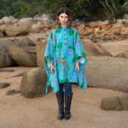 Embroidered Cotton Boho Poncho: Azure Grove Heritage Style - Bosco