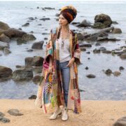 Handmade Rusted Gold Silk Kimono: Boho Patchwork Quilted Duster - Ember