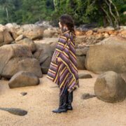 Handwoven Cotton Poncho: Ochre Boho Chic Heritage Coat - Bosco - Image 2