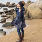 Handwoven Gheri Cotton Kimono Jacket: Navy Sahara Patchwork Coat - Sahara - Image 2