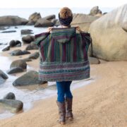 Handwoven Gheri Cotton Kimono Jacket: Jade Green Patchwork Boho Coat - Sahara - Image 3