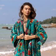 Floral Cotton Velvet Kimono Duster: Long Boho Robe - Mai - Image 4