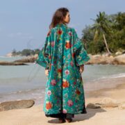 Floral Cotton Velvet Kimono Duster: Long Boho Robe - Mai - Image 3