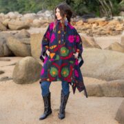 Embroidered Floral Poncho: Boho Chic Heritage Style Cape - Bosco