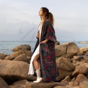 Plus Size Velvet Kimono Duster: Mystic Plumage Boho Coat - Harper Jade - Image 2