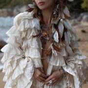 Ruffled Cotton Kimono Duster: Boho Beach Resort Wear - Charm - Image 6