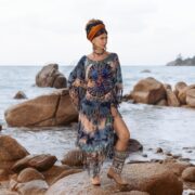 Hand-Dyed Tie-Dye Fringe Tunic Dress: Celestial Peace Boho Poncho - Arlo