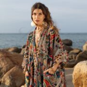 Plus Size Velvet Kimono Duster: Elysian Petals Boho Coat with Pockets - Harper Jade - Image 4