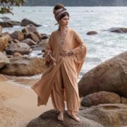 Boho Cotton Kimono Robe & Harem Pants Set - Copper Dusk Willow - Image 3