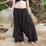 Raven Black Harem Pants: Handmade Raw Cotton Boho Yoga Lounge Wear - Ira - Image 4