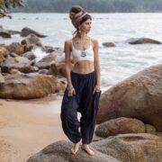 Handmade Raw Cotton Harem Pants: Raven Black Boho Festival Fashion - Spiritu