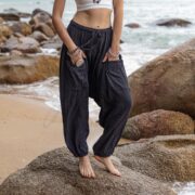 Handmade Raw Cotton Harem Pants: Raven Black Boho Festival Fashion - Spiritu - Image 2