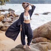 Handmade Raw Cotton Harem Pants: Raven Black Boho Festival Fashion - Spiritu - Image 3