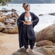 Handmade Raw Cotton Harem Pants: Raven Black Boho Festival Fashion - Spiritu - Image 4