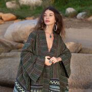 Handwoven Cotton Kimono Robe: Forest Jade Boho Duster Coat - Imperial - Image 4