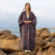 Indigo Firewheel Velvet Kimono Duster: Plus Size Boho Coat - Harper Jade