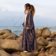 Indigo Firewheel Velvet Kimono Duster: Plus Size Boho Coat - Harper Jade - Image 2