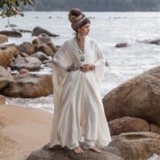 Ivory Shore Whispering Willow Kimono - Plus Size Boho Duster by ZinniaPearl: Handcrafted Luxe Robe, Unique Statement Piece, Perfect Gift - Image 3