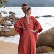 Handmade Cotton Kimono Robe: Plus Size Boho Duster, Canyon Clay - Willow - Image 4