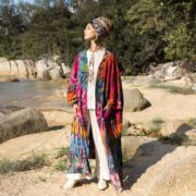 Handmade Tie-Dye Kimono Robe: Cosmic Burst Boho Cotton Duster - Aurora