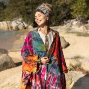 Handmade Tie-Dye Kimono Robe: Cosmic Burst Boho Cotton Duster - Aurora - Image 4