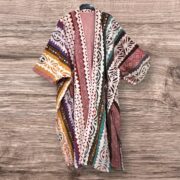 Plus Size Boho Kimono: Embroidered Patchwork Stonewashed Cotton - Cordelia