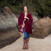 Merlot Velvet Kimono Jacket: Boho Short Coat, Plus Size Winter Outfit - Mei
